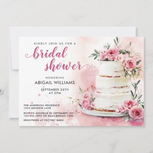 Romantisches Rosa Brautparty Einladung (Vorderseite)