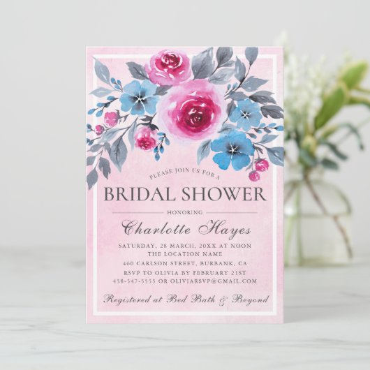 Romantisches rosa Brautparty Einladung (Stehend Vorderseite)