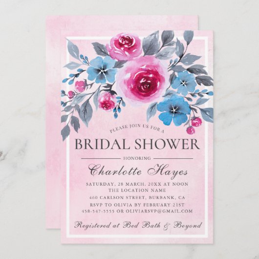 Romantisches rosa Brautparty Einladung (Vorne/Hinten)