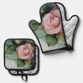 Romantisches Rosa Brautparty Ofenhandschuh & Topflappen-Set (Vorderseite/Rückseite)