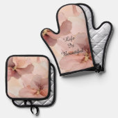 Romantisches Rosa Brautparty Ofenhandschuh & Topflappen-Set (Vorderseite/Rückseite)