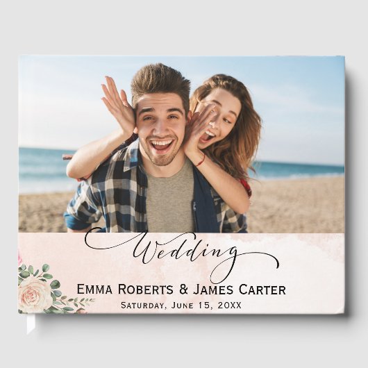 Romantisches Rosa Cream Floral Wedding Gästebuch (Vorderseite)
