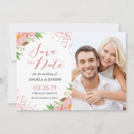 Romantisches rosa florales Confetti-Foto Save the  Date