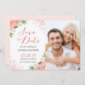 Romantisches rosa florales Confetti-Foto Save the Save The Date (Vorne/Hinten)