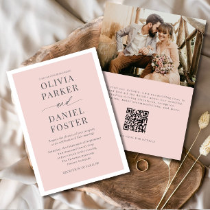 Romantisches Rosa Foto QR Code Hochzeit Einladung