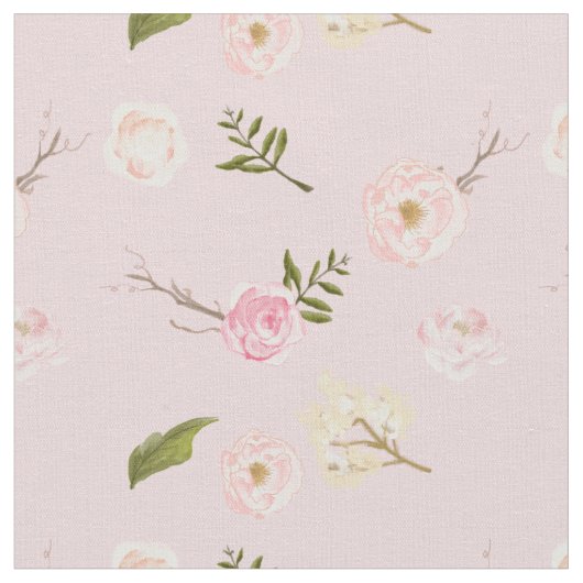 Romantisches rosa Garten-Aquarell mit Blumen Stoff (Nahaufnahme)
