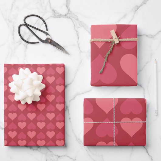 Romantisches rosa Herz Geschenkpapier Set (Vorderseite)