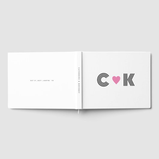 Romantisches Rosa Herz Hochzeitmongram Minimalisti Gästebuch (Voll)