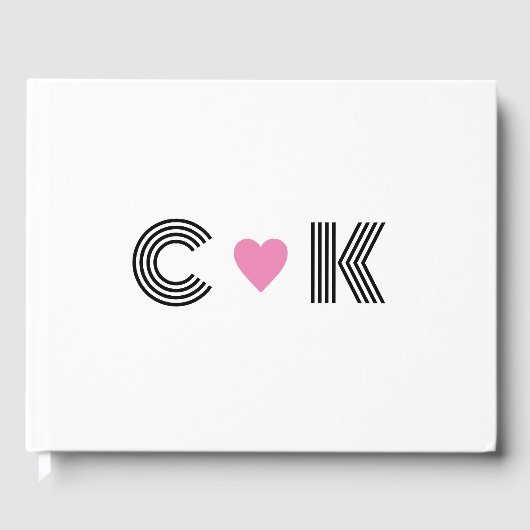 Romantisches Rosa Herz Hochzeitmongram Minimalisti Gästebuch (Vorderseite)