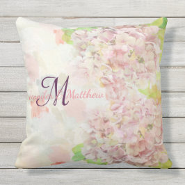 Romantisches rosa Hydrangea- u. Kissen Für Draußen