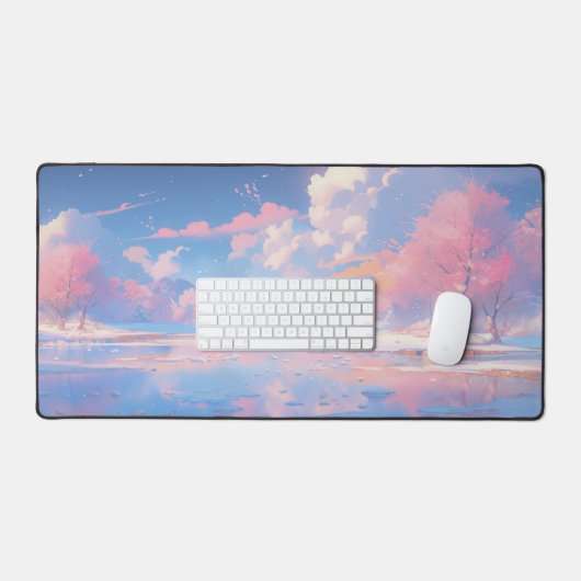 Romantisches rosa Kirschblossom im Winter Schreibtischunterlage (Tastatur & Maus)