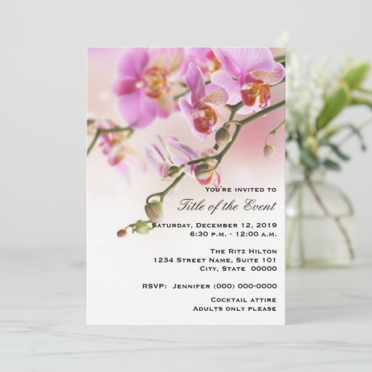Romantisches Rosa Orchideen - Ihre Veranstaltung Einladung (Stehend Vorderseite)