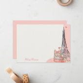 Romantisches Rosa Paris Thema Personalisiert Mitteilungskarte (Vorderseite/Rückseite Beispiel)
