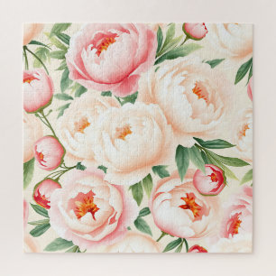 Romantisches Rosa Pfingstrosen-Muster Puzzle