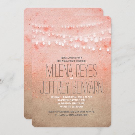 Romantisches Rosa Probe Dinner Einladung (Vorne/Hinten)