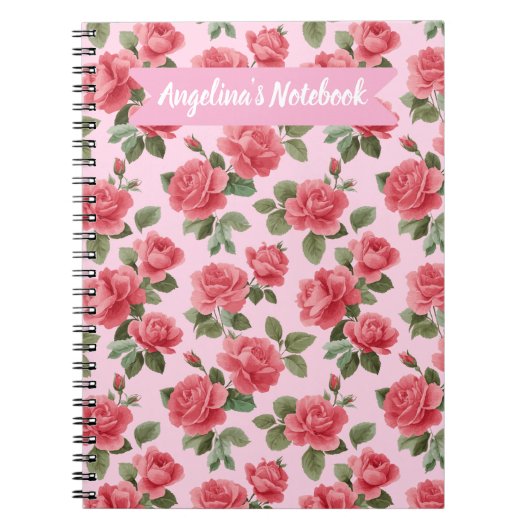 Romantisches Rosa-Rosen Botanisches Muster Maßgesc Notizblock (Vorderseite)