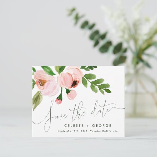 Romantisches Rosa Save the Date Ankündigung (Stehend Vorderseite)