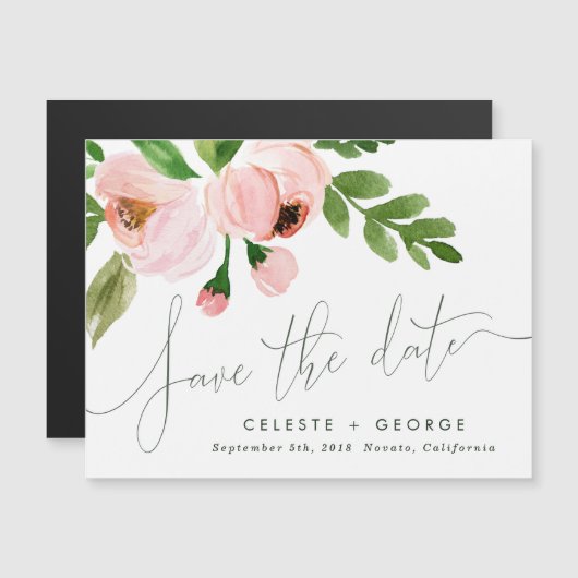 Romantisches Rosa Save the Date Magnetkarte (Vorne/Hinten)