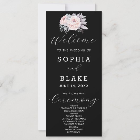 Romantisches Rosa Schwarzes Hochzeitsprogramm (Vorderseite)
