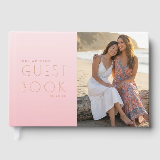 Romantisches rosa Strandfoto Gästebuch (Vorderseite)
