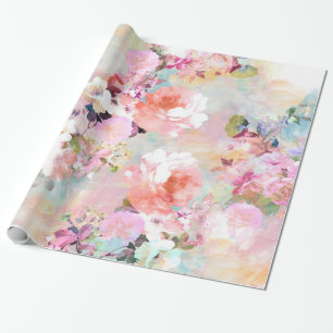 Romantisches Rosa Türkis Wasserfarbe Chic Floralmu Geschenkpapier