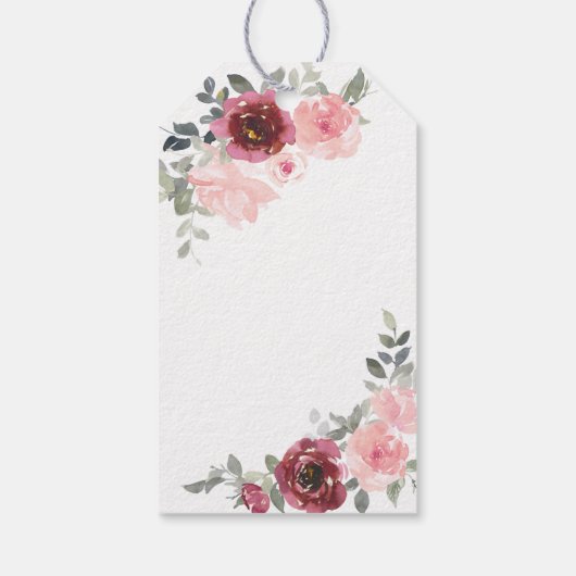 Romantisches Rosa und Burgund Floral Vielen Dank Geschenkanhänger (Rückseite)