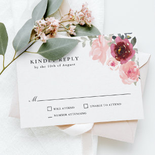 Romantisches Rosa und Burgund Wedding RSVP Karte
