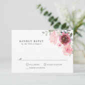 Romantisches Rosa und Burgund Wedding RSVP Karte (Stehend Vorderseite)