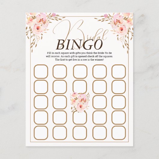 Romantisches Rosa und Gold Floral Bridal Bingo Spi (Rückseite)