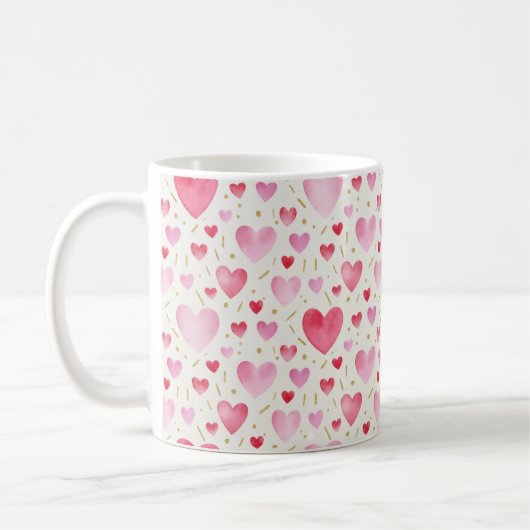 Romantisches Rosa- und Gold-Wasserfarbmuster Kaffeetasse (Links)