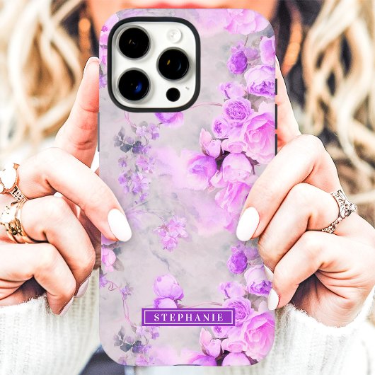 Romantisches Rosa und Lavendel Name Floral Case-Mate iPhone Hülle