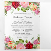 Romantisches Rosa und Rote Rosen QR Code Hochzeit Dreifach Gefaltete Einladung (Innen Erste Seite)