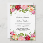 Romantisches Rosa und Rote Rosen QR Code Hochzeit Einladung (Vorderseite)