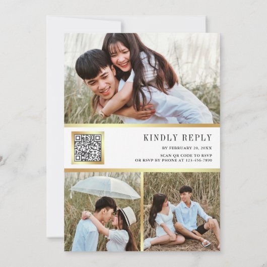 Romantisches Rosa und Rote Rosen QR Code Hochzeit Einladung (Rückseite)