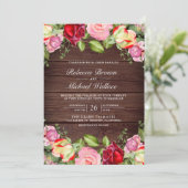 Romantisches Rosa und Rote Rosen QR Code Holzhochz Einladung (Stehend Vorderseite)