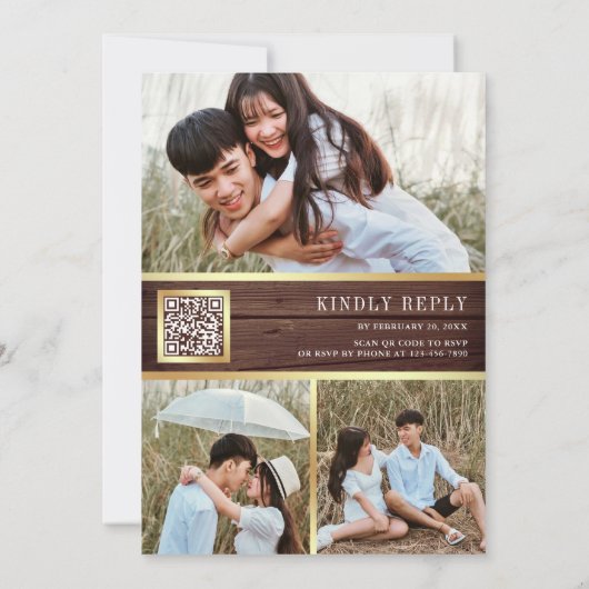 Romantisches Rosa und Rote Rosen QR Code Holzhochz Einladung (Rückseite)