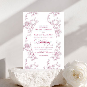 Romantisches Rosa und Weiß Rosen Muster Hochzeit Einladung