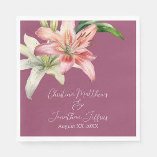 Romantisches Rosa und Weiße Lilien auf Fuchsia Serviette