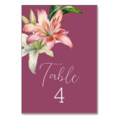 Romantisches Rosa und Weiße Lilien auf Fuchsia Tischnummer (Rückseite)