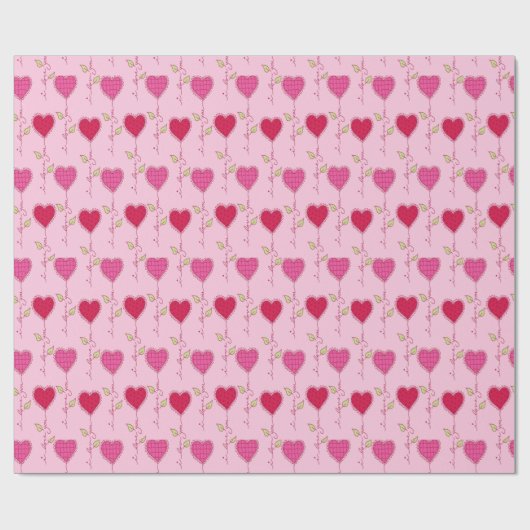 Romantisches rosa Vine Herzmuster Geschenkpapier (Flach)