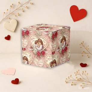 Romantisches Rosa Vintage-Cherub-Herzmuster Geschenkschachtel