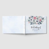 Romantisches rosa Wasserfarben-Blumenhochzeitsblau Gästebuch (Voll)