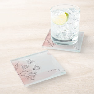 Romantisches Rosa Wasserfarben-Blumenmuster Glasuntersetzer