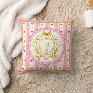 Romantisches Rosa Wasserfarben-Rosen-Monogramm Kissen