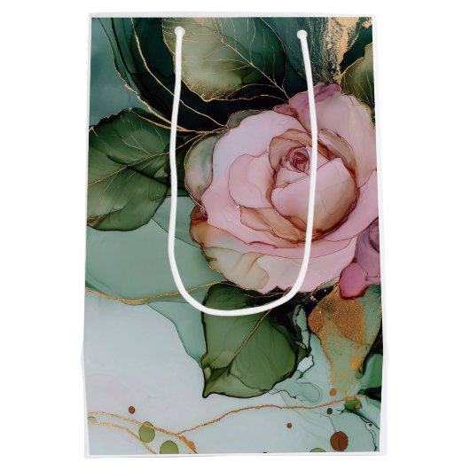 Romantisches Rosa Weißes Brautparty Mittlere Geschenktüte (Rückseite)