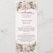 Romantisches Rosé Pink Florales Gold Grün Hochzeit Programm (Vorderseite)