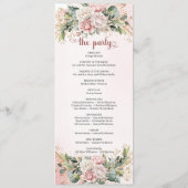 Romantisches Rosé Pink Florales Gold Grün Hochzeit Programm (Rückseite)