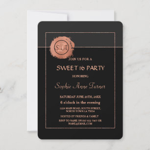 Romantisches Roségold-Glitter-Monogramm SWEET 16 Einladung