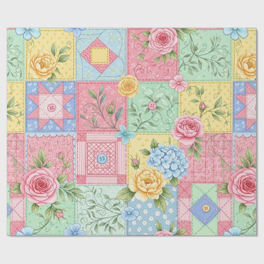 Romantisches Rosen-Patchwork-Muster Geschenkpapier (Flach)