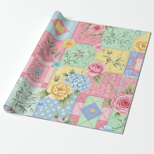 Romantisches Rosen-Patchwork-Muster Geschenkpapier (Ungerollt)